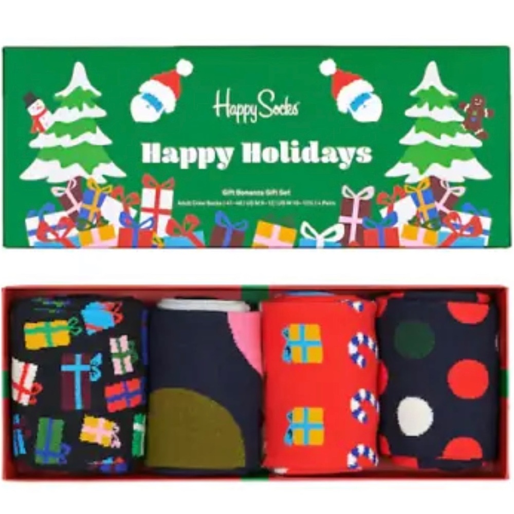 HAPPY SOCKS 4 Pack HAPPY HOLIDAYS Cotton Blend Crew Sock Gift Set UNISEX NEW